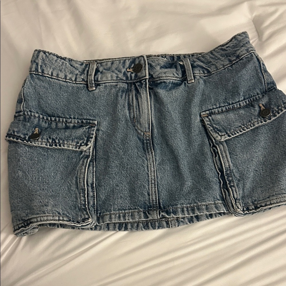 Garage Blue Denim Skirt with Buttoned Pockets